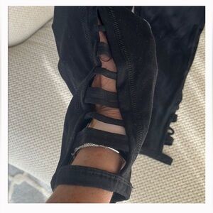 90 Degree By Reflex Black Ankle Cropped Leggings with Distressed Design